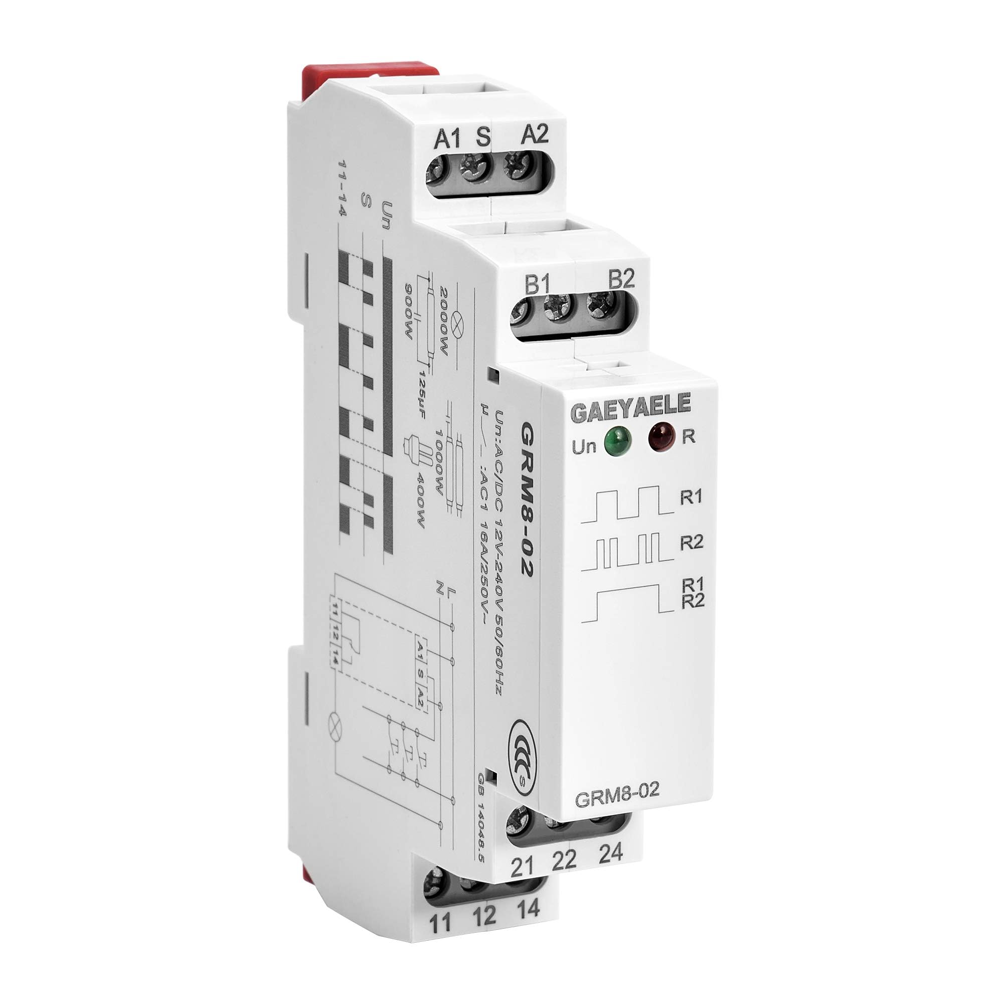 GAEYAELE Memory Latching Relay 2SPDT 16A Electronic Din Rail(GRM8-02,AC/DC12V~240V)