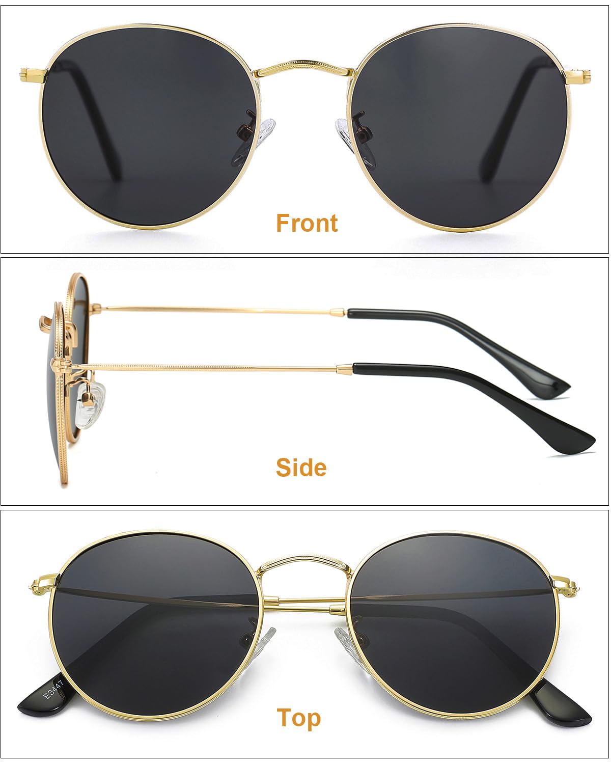 Gleyemor Classic Polarized Round Sunglasses for Women Men, Trendy Metal Frame Shades