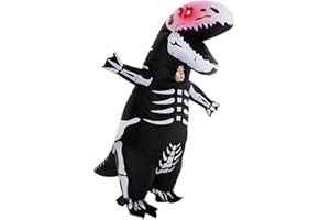 ZPISF Inflatable Skeleton Dinosaur Costume for Kids, Full Body Skeleton T-Rex Blow Up Costume with LED Light Eyes, Perfect for Halloween Parties
