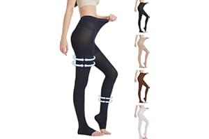 MGANG Medical Compression Pantyhose for Women & Men, 15-20mmHg Graduated Compression Support Tights, Open Toe, Opaque Waist High Compression Stockings for Edema, Varicose Veins, Flight, Navy Blue XXL