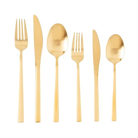 KASA Edelstahl Besteckset, 4 Personen, Gold, 24 Teile