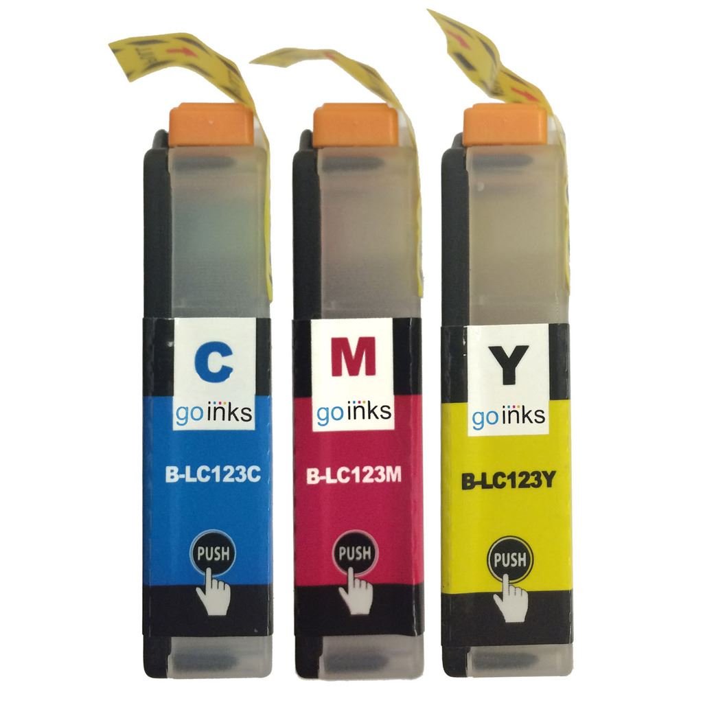 Go Inks 1 C/M/Y Set of 3 Ink Cartridges to replace Brother LC123 C/M/Y Compatible/non-OEM for Brother DCP and MFC Printers (3 Inks), Standard Capacity