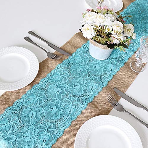 ARKSU Turquoise Burlap Table Runner,12 by 72 inch No-fray Jute Hessian Vintage Rustic Natural Wedding Christmas Country Outdoor Decor - Thumbnail 2