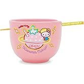 Sanrio Hello Kitty "Kawaii Tokyo" Ceramic Ramen Dinnerware Set | Includes 20-Ounce Noodle Bowl and Wooden Chopsticks