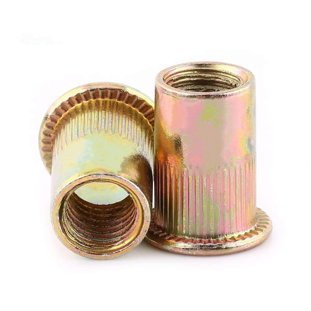 Carbon Steel Flat Metric Threaded Rivet Nut Flange Rivnut Nutsert Fastener M5 (M5-100pcs)