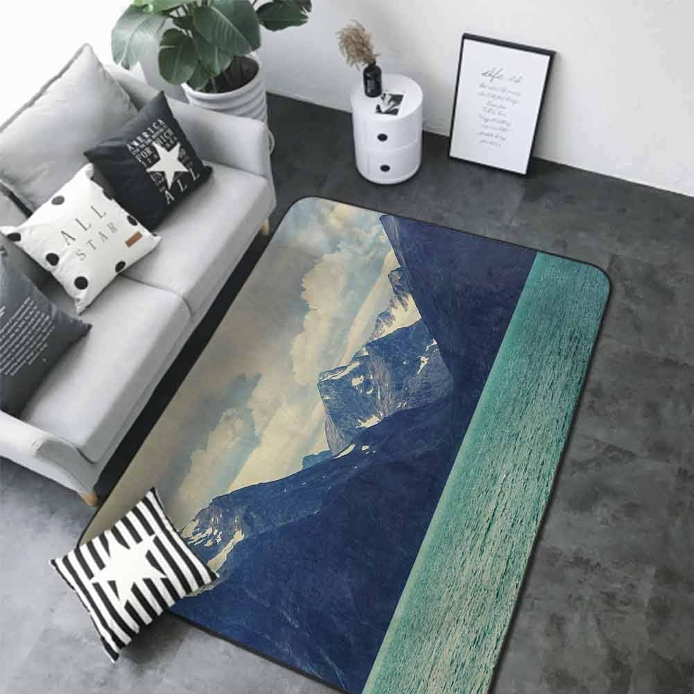 Outdoor Floor Mats Mountain,Northern Norway Atlantic Coastline Fishing Harbor Snowy Nature,Dark Blue Almond Green White 80"x 96" Floor mats