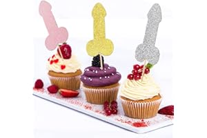 LVBEYBC Bachelor Party Cupcake Toppers Glitter Phallic Bachelorette Cupcake Picks Funny Party Cake Decorations for Bachelorette Wedding Engagement Birthday Party,Set of 24