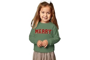 IZYJOY Toddler Baby Girl Christmas Sweatshirt Merry Chenille Patch Letter Print Crewneck Shirt Xmas Holiday Pullover Tops