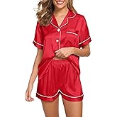 IFFEI Women's Silk Pajamas Button Down Short Sleeve Shirt and Shorts Matching Pjs Sets