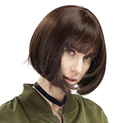Bob Short Straight Synthetic Hair Heat Resistant Natural Brown Wig
