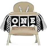 AOZUO 1st Birthday High Chair Banner, Racecar Birthday Banner Decorations, Black White Checkered Birthdays Banners, First Birthdays Photo Prop Boy Racing Theme, 1st Birth Day Race Car Banners