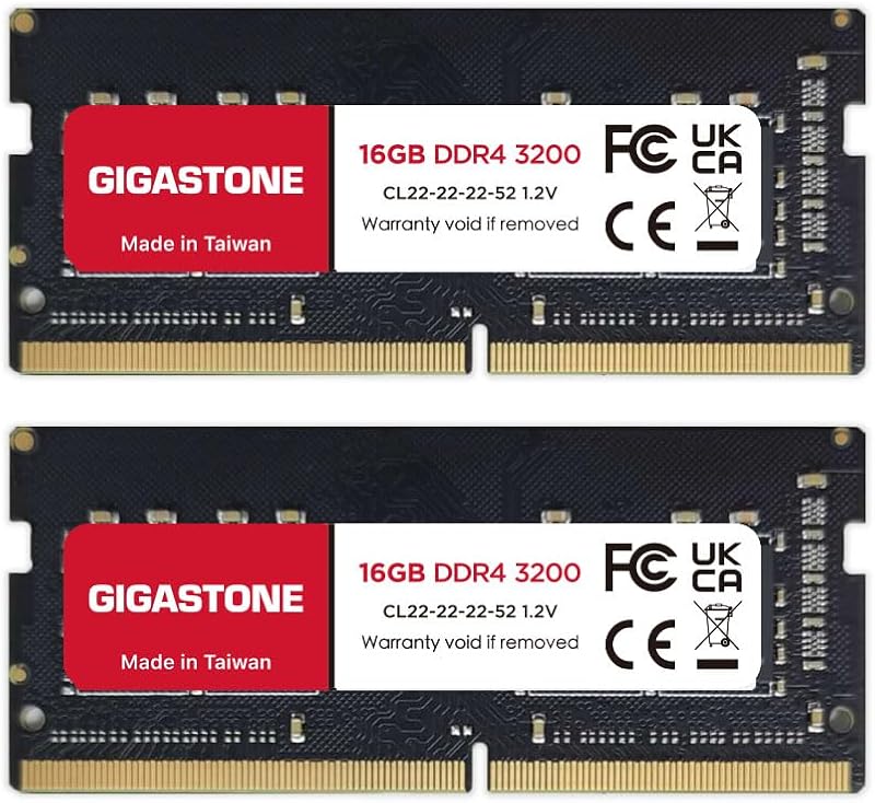 【DDR4 RAM Solo Notebook】GIGASTONE 32GB Kit(2x16GB) DDR4 3200MHz (2933MHz or 2666MHz) PC4-25600 (PC4-23400, 21300) CL22 1.2V SODIMM 260pin Memoria notebook–Unbuffered Non-ECC, alte prestazioni