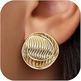 VOMIOK Gold Stud Earrings for Women, 18k Gold Plated Earring Statement, Trendy Double Wave Dangle Drop Chunky Gold Earrings, Fashion Chunky Earrings Jewelry Gifts for Womens