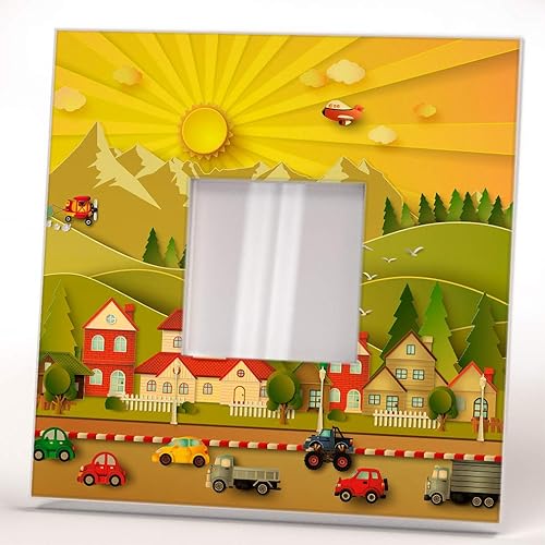 Pueblo Atardecer Urbano Campo Ciudad Espejo De Pared Con Marco