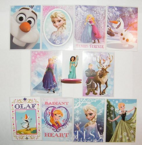 Disney Frozen Movie Quality Vending Stickers Party Favors Set of 10 with Anna, Elsa, Olaf, Reindeer Sven, Kristoff and Mini Princess Figure