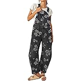 loveimgs Women Floral Print Denim Overalls Baggy Barrel Jeans Patchwork Denim Pants Y2k Straps Wide Leg Jumpsuit One Piece