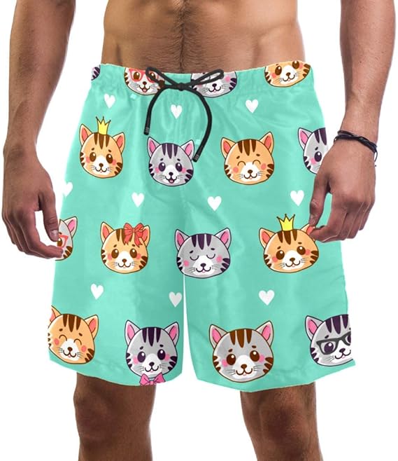 Cartoon Cat, Arrangement Mens Swim Trunks Quick Dry Swim Shorts