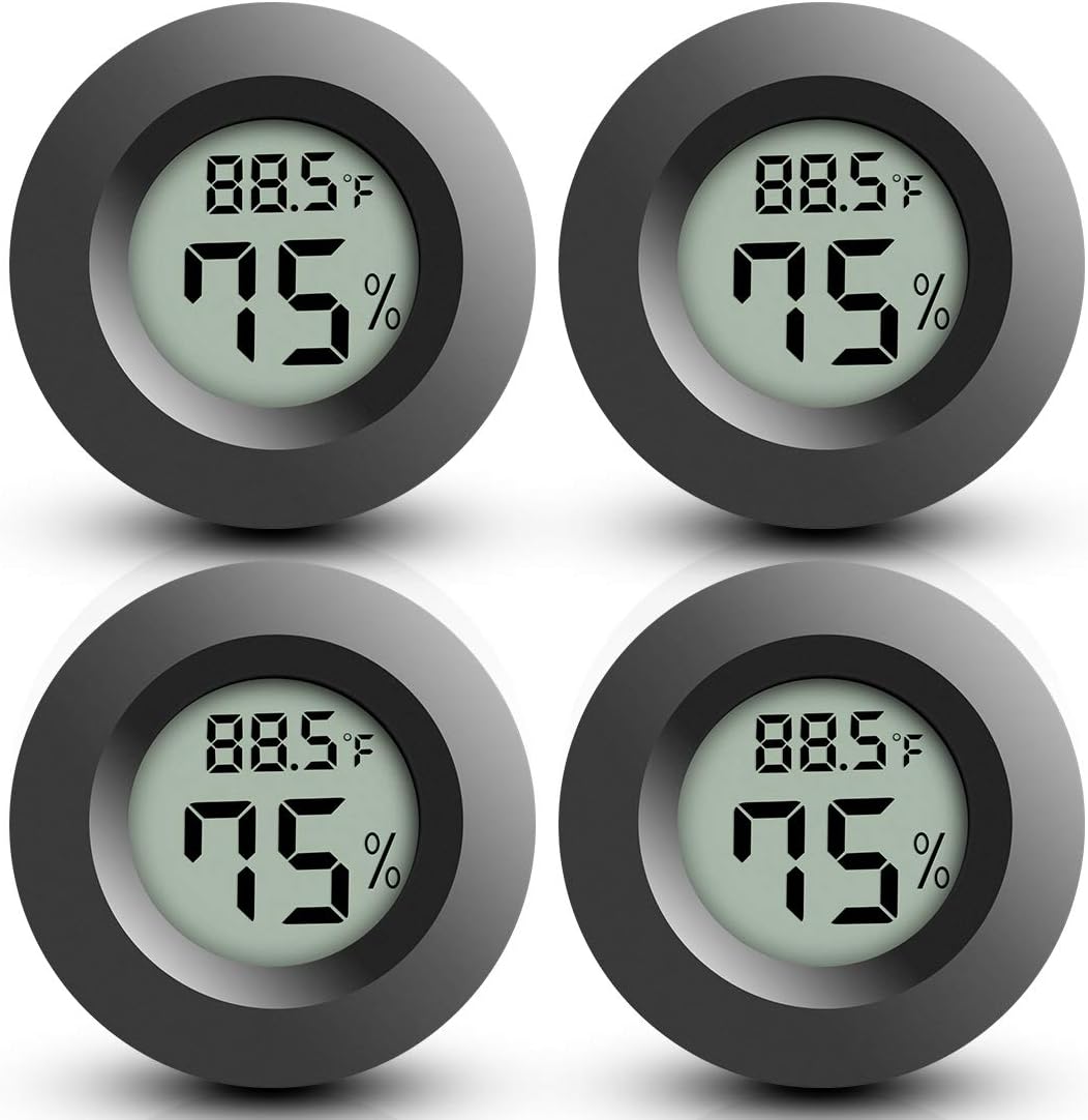 Mini Thermometer Hygrometer, Fahrenheit (℉) Digital Refrigerator Freezer Thermometer with LCD Display 4-Pack Round Hygrometer for Greenhouse, Garden, Humidors, Cellar, Closet