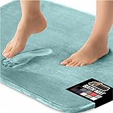 GORILLA GRIP Memory Foam Bath Mat, Soft Absorbent Velvet Bathroom Mats, Durable Dots on Underside, Machine Washable Bathmat, Carpet Rug Room Decor for Shower Tub Floor RV, 24x17 Rugs, Seablue