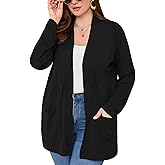 AusLook Women's Plus Size Lightweight Open Front Cardigan Long Sleeve Cover Ups Shrugs Shawls and Wraps Kimono Jacket