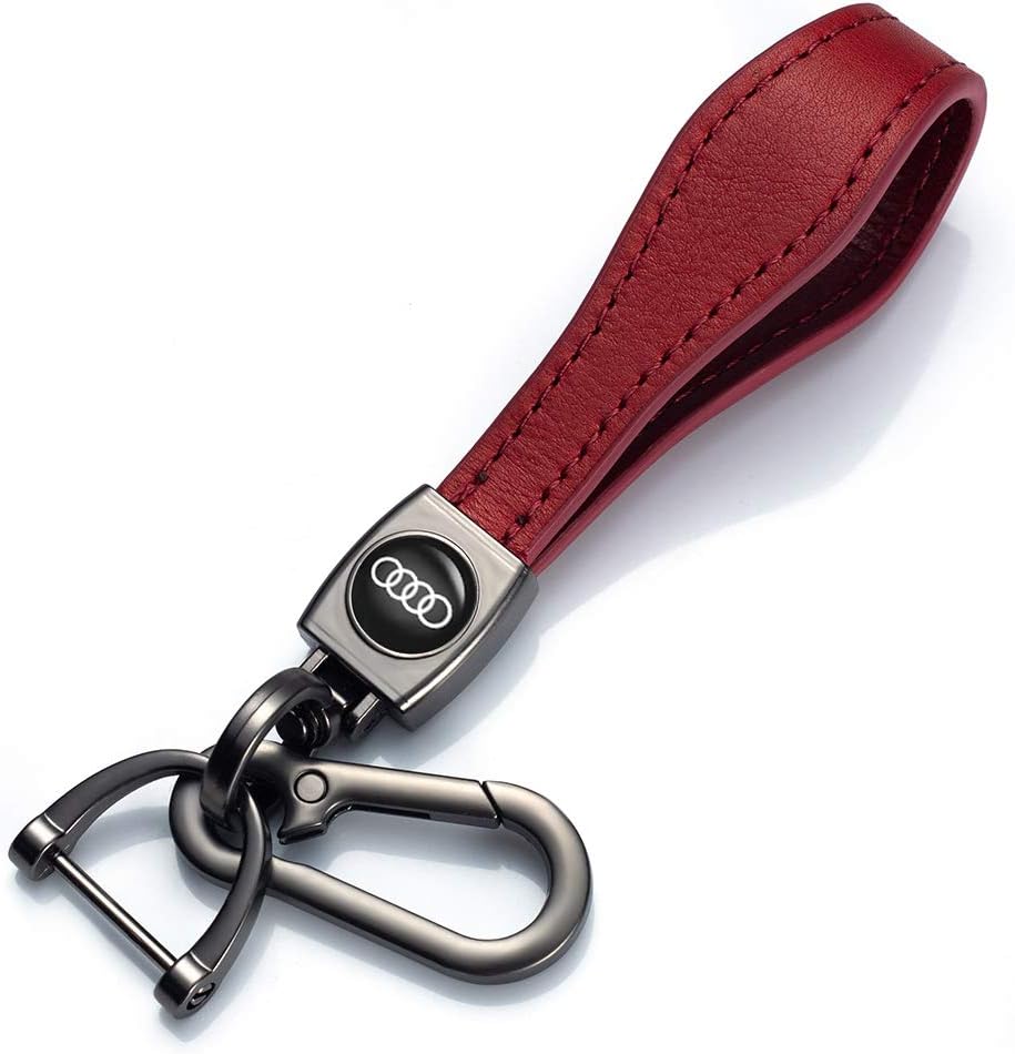 JIYUE Genuine Leather Car Logo Suit for Keychain Suit for Audi A1 A3 A4 A5 A6 A7 A8 Q5 Q7 R8 S5 S7 Q5 RS Key Chain Keyring Family Present for Man and Woman（1pcs）