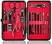 Manicure Pedicure Set - Professional Fingernail Clipper Grooming Kit with Black Plating (Red)