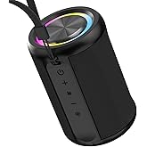 CofunKool Portable Bluetooth Speaker 6W, Wireless BT5.4 Speaker with AUX & TF Card (microSD) Input, HD Clear Sound, RGB Light, IPX55 Waterproof, TWS Stereo Pairing, Black