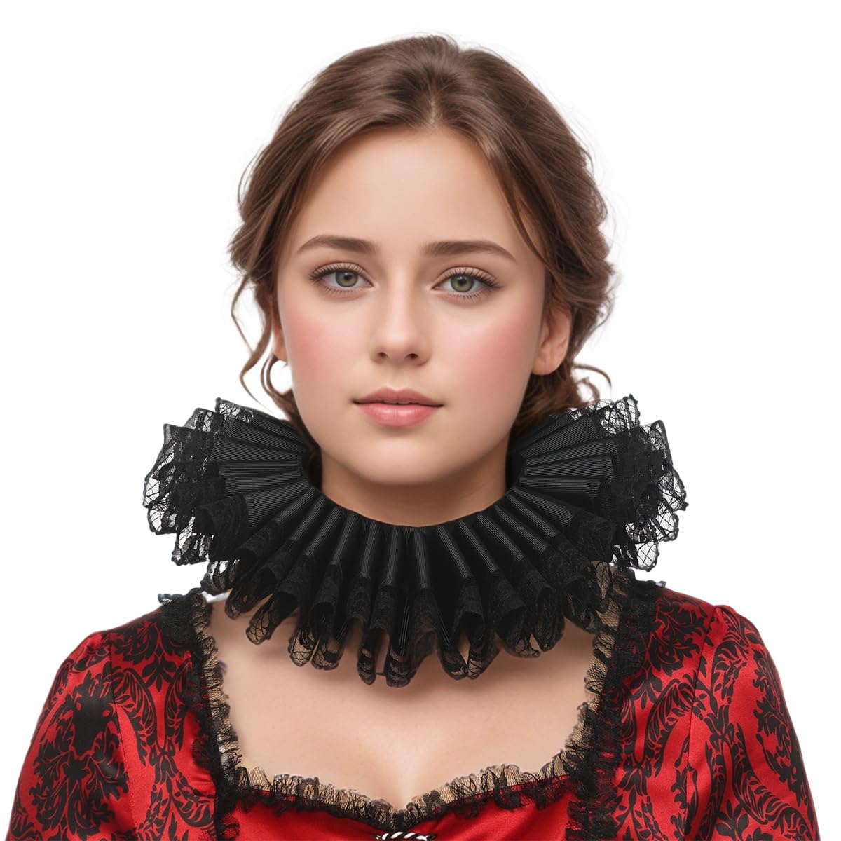 BPURB Renaissance Elisabethan Ruff Collar Neck Ruffle Collar Clown Collars, Black, One Size — image 1