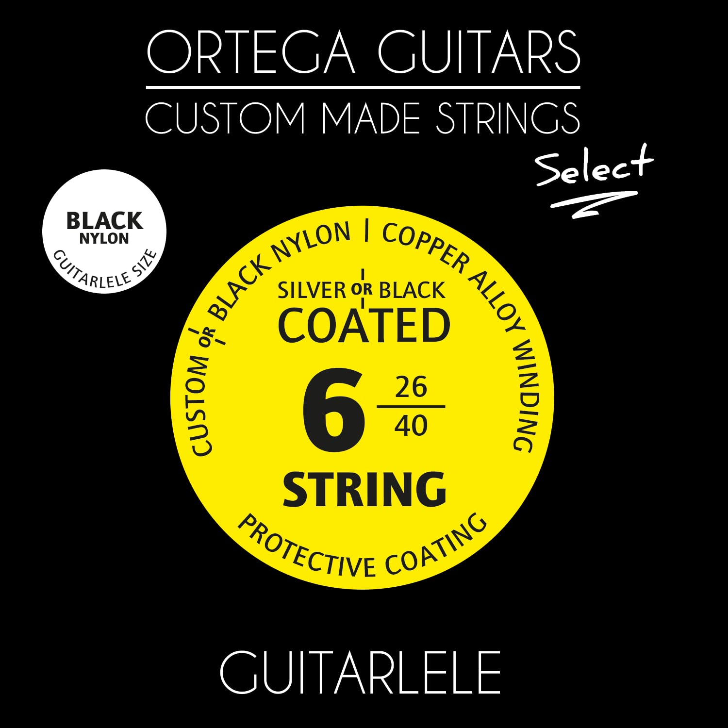 Ortega Guitars Custom Made Strings - Select - Travel Guitar/ Guitarlele - Black Nylon Coated (GTLSBK)