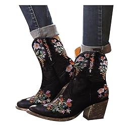 Hbeylia Cowboy Boots For Women Vintage Embroidery