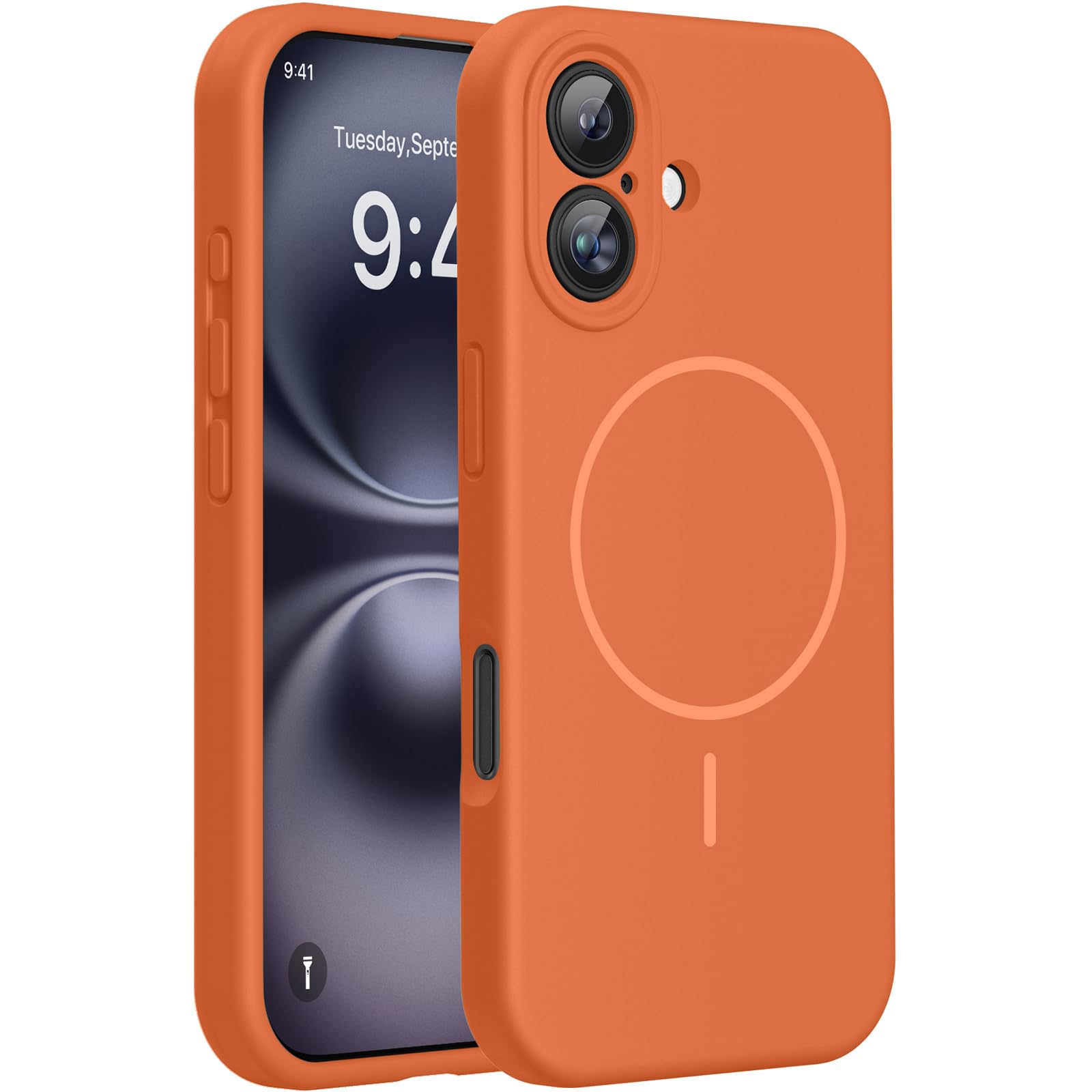 Photo 1 of Miracase Compatible with iPhone 16 Case, [Soft Anti-Scratch Microfiber Lining], Compatible with MagSafe, Liquid Silicone Case Shockproof Drop Protection Phone Case for 16,Orange