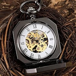 Whodoit Square Mechanical Pocket Watch Men's Black