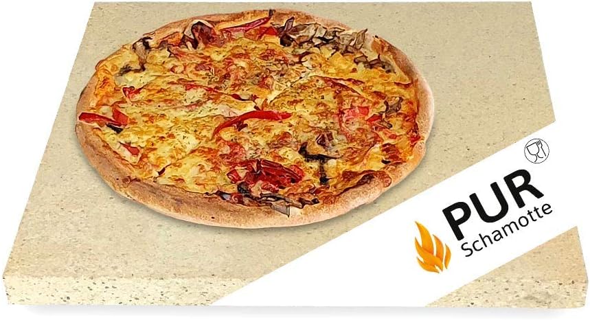PUR Schamotte® pizza bread baking flambée stone small for mini oven made of fireclay food-safe square, Fire Clay, 32x27x2cm