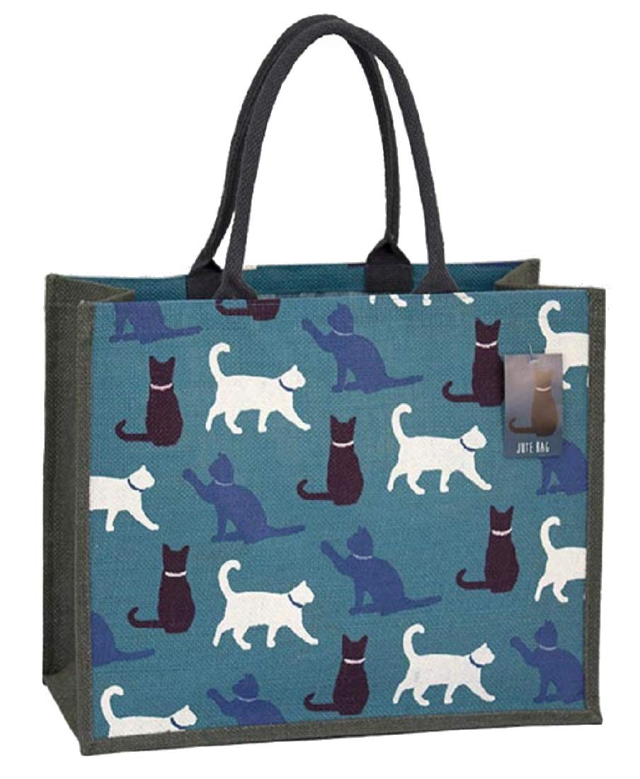 Box Shaped Eco Friendly Jute Shopping Bag with Gusset (Cats)