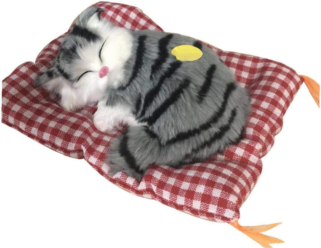 Simulation Sleeping Cat Gray/Black with Mat Cat Kitten Plush Sound Toy Home Decoration Sleeping Cat Toy