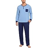 SWOMOG Mens Pajamas Set Long Sleeve Mens Sleepwear Pj Sets Henley Shirts and Pants Soft 2 Pcs Lounge Sets with Pockets