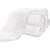 Muslin Burp Cloths 4 Pack Large 20" by 10" 100% Cotton 6 Layers Extra Absorbent and Soft by Tanasa (White, 20Inch)