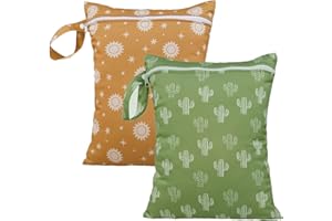 HAPPY FLUTE HappyFlute 2pcs Waterproof Bag Set - Cactus & Animal Pattern Wet/Dry Bag for Towels, Diapers, Swim, Beach, Gym - 10.2x14.4 inches