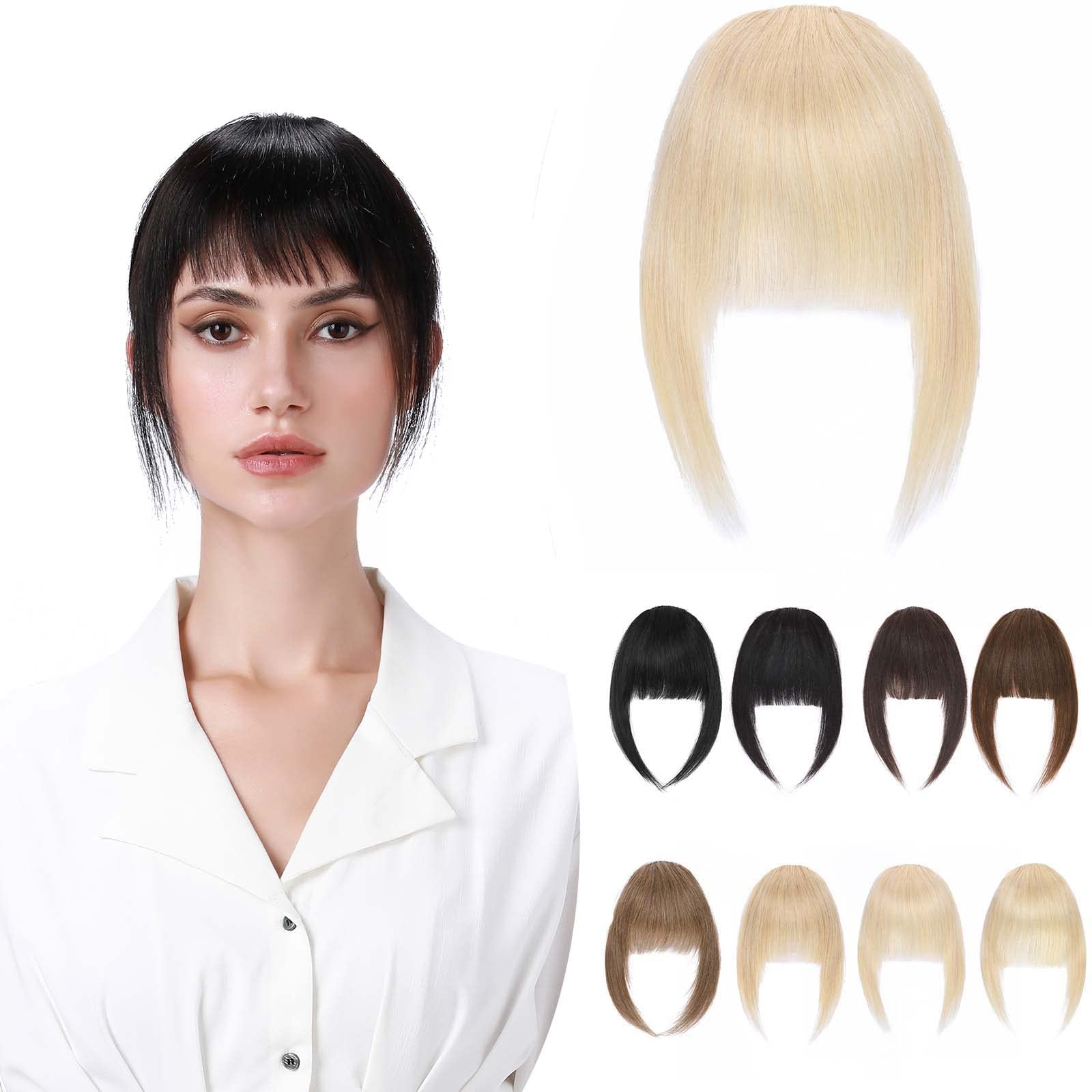 Clip in Fringe Human Hair Front Bangs 100% Real Hair Fringe Extensions Bangs with Temples One Piece #60 Platinum Blonde