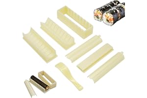 Sushi Making Kit(7Pcs) Square, Round & Heart Shaped Sushi Mold with Spoon & Even Slot for Easy Cutting Plastic Maker for Hous