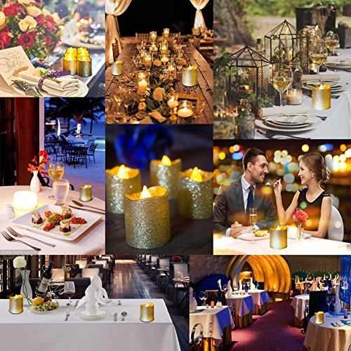 LOGUIDE Gold Flameless Votive Candles,Battery Operated Gold Glitter LED