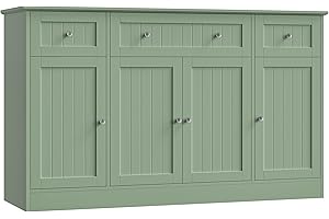 HITHOS 55" Sideboard Buffet Cabinet with Storage, Modern Kitchen Buffet Storage Cabinet with Drawers, Wood Coffee Bar with Adjustable Shelves, Large Sideboard for Kitchen, Living Room, Green