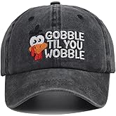 KKMKSHHG Thanksgiving Funny Hat for Men and Women, Vintage Turkey Gobble Til You Wobble Adjustable Embroidered Baseball Cap (Gobble Til You Wobble)