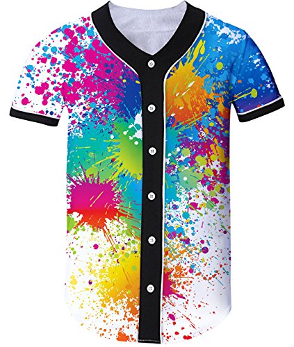 Loveternal 3D Paint Spray Graphic Printed Boys Girls Cool Baseball Jersey Softball Team Personalized Botton Down Fishtail Bottom Shirt XXL