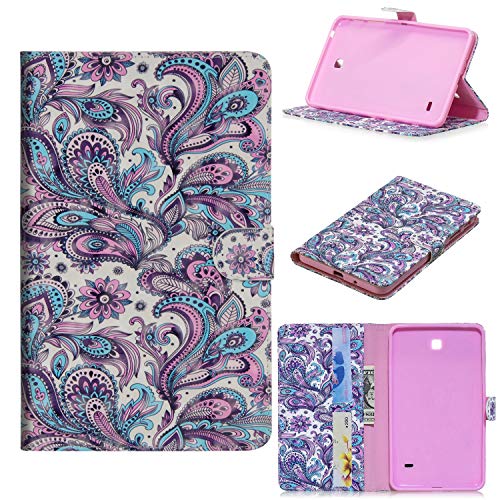 Galaxy Tab 4 7.0 PU Leather Case, CASE4YOU Flip Wallet Book Style Cover Kickstand Holder Card Slots Shockproof Protection Bumper Pink Flowers Shell for Samsung Galaxy Tab 4 7 Inch SM-T230/T231/T235