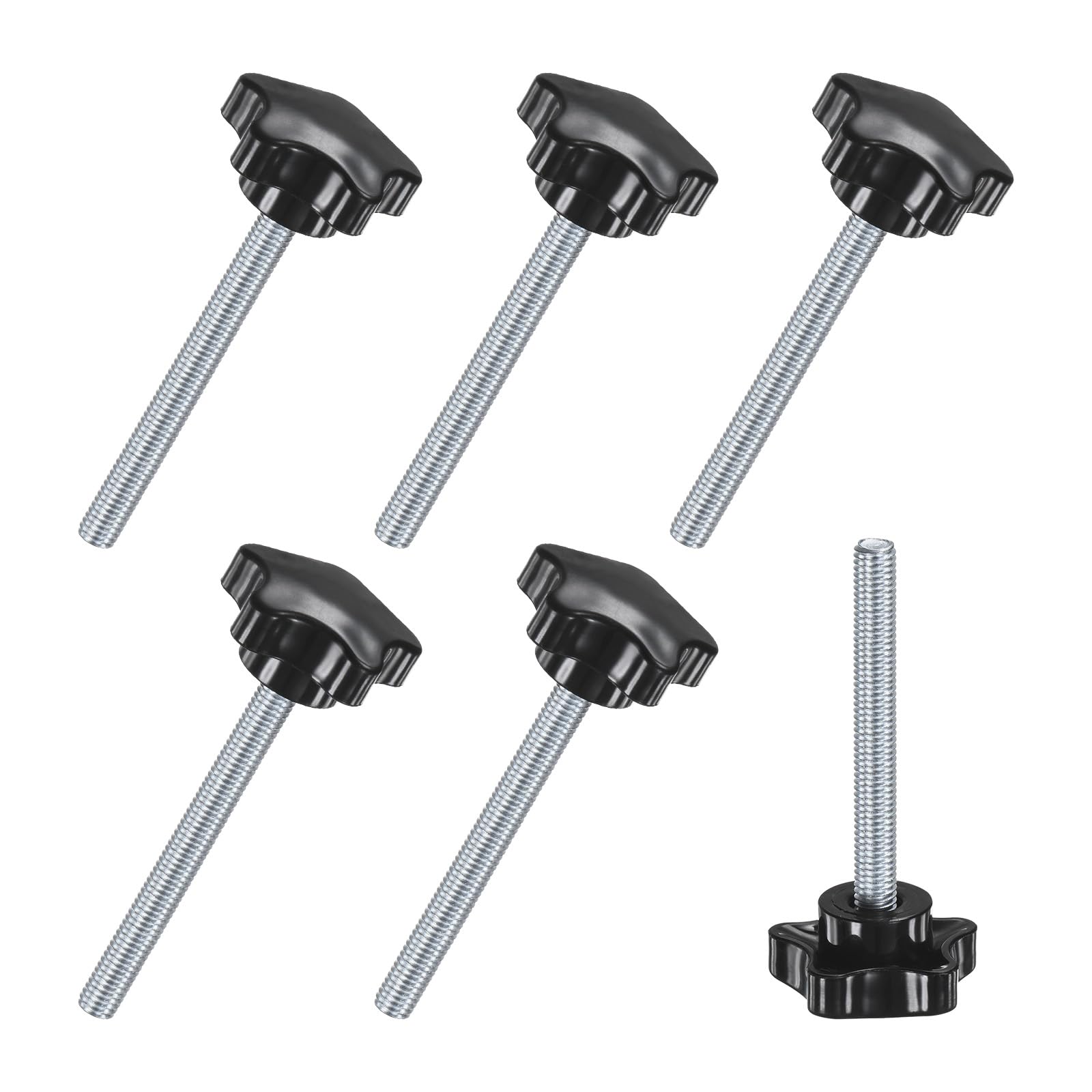 M METERXITY 6-Pack Star Clamping Knobs, M8x70mm Male Thread Hand Tightening Screw for Machinery/Electronic/Furniture/Umbrella Base, Machine Handle Replacement [39mm, Black]