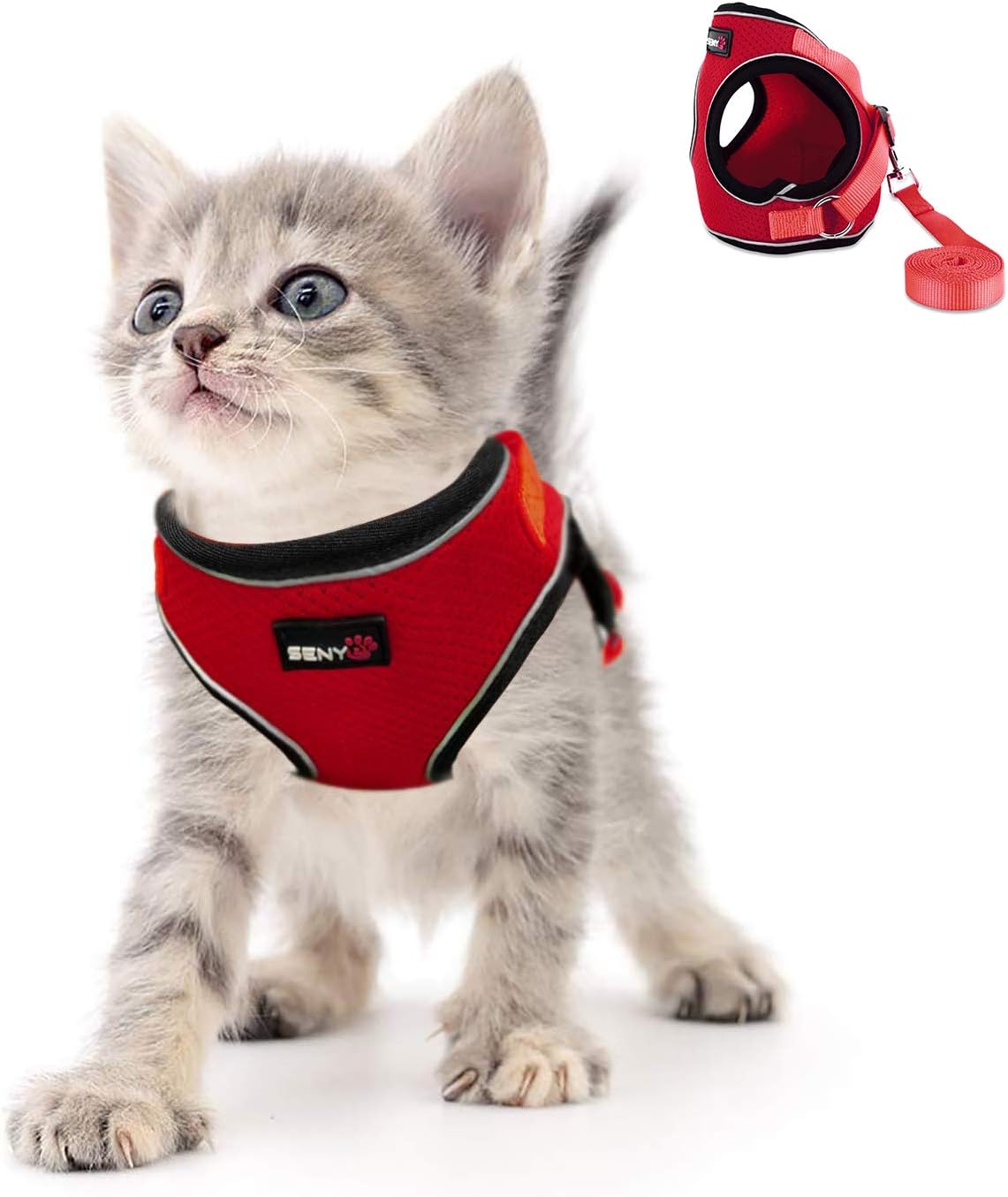 Kamots Beauty Escape Proof Cat Dog Harness and Leash Adjustable Soft Mesh Pet Vest with Reflective Strap for Puppy Kitten Small Pet Walking