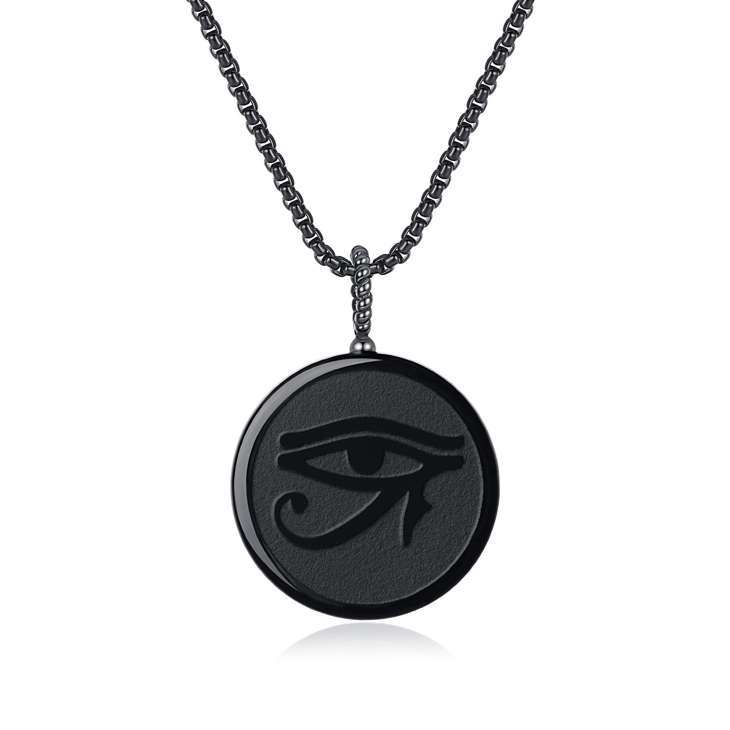 COAI Black Obsidian Stone Necklace Eye of Ra Necklace for Men Women
