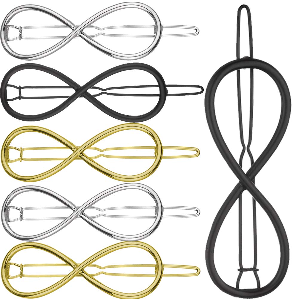 6PCS Metal Clamps Hollow Circle Fashion 8-shape Bowknot Alloy Hair Clip Accessories Simple Design for Girls Thick Hair Styling Women Hair Accessories - Black/Gold/Silver