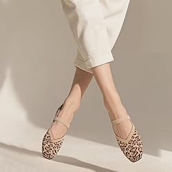 CELNEPHO Leopard Mary Jane Flats for Women Square